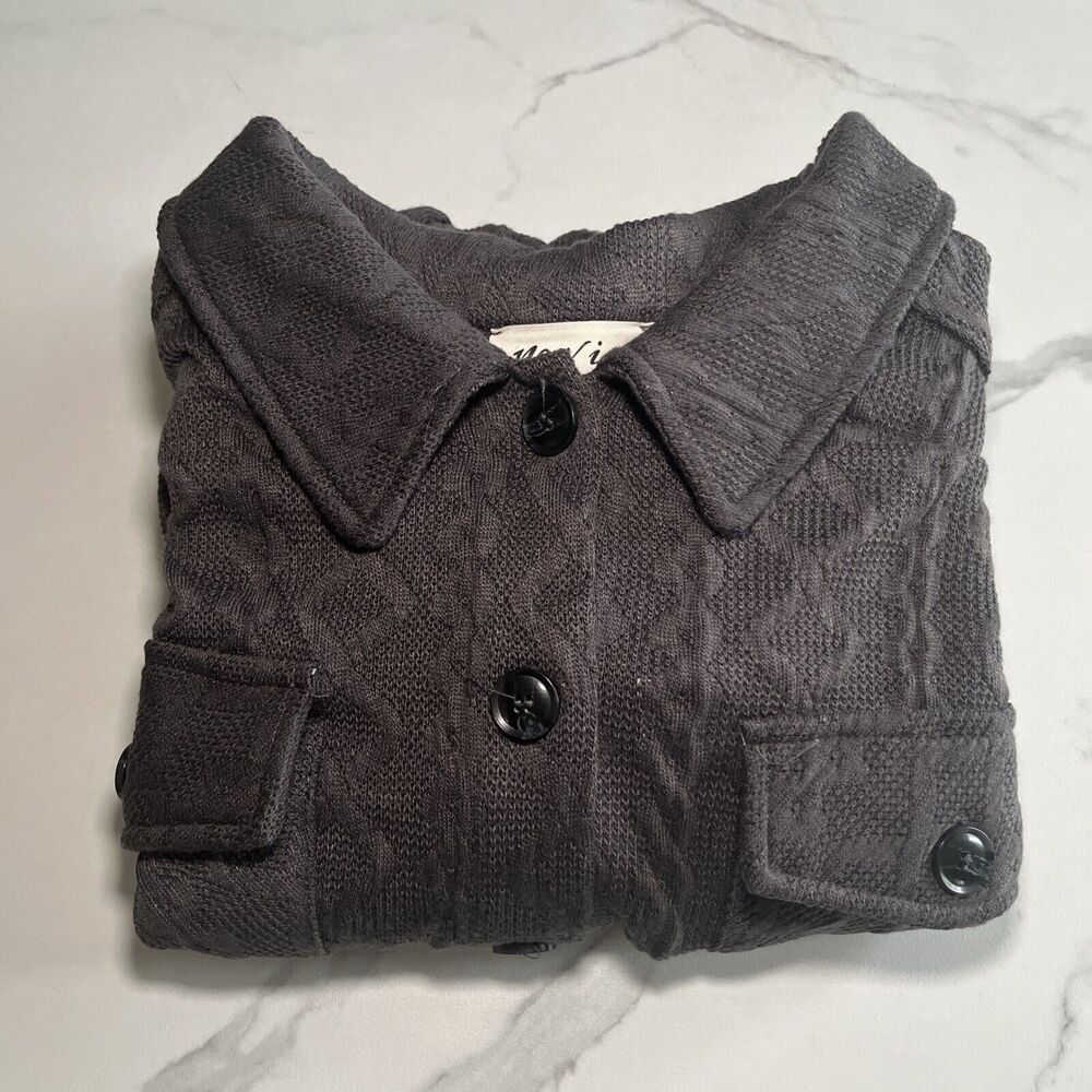 New In Boutique Gray Cable Knit Oversized Button Down Shacket Womens Size Large - Picture 12 of 12